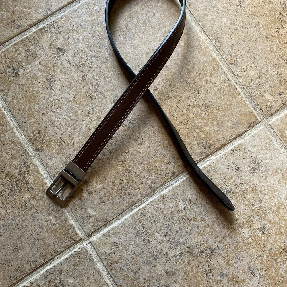 IZOD - Brown Leather Belt with Silver Buckle, Size: M fits 23”-30” waist